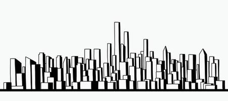 contour d'horizon de paysage urbain moderne doodle dessin sur fond blanc. vecteur