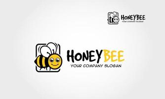 personnage de dessin animé de logo d'abeille de miel. icône plate d'abeille vectorielle. dessin animé mignon bébé abeille lumineuse sur fond blanc élégant. illustration de logo vectoriel. vecteur