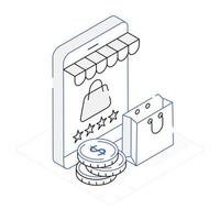 une icône de l'emplacement du magasin et de la conception isométrique du shopping vecteur