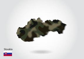 carte de slovaquie avec motif camouflage, forêt - texture verte sur la carte. concept militaire pour l'armée, le soldat et la guerre. armoiries, drapeau. vecteur
