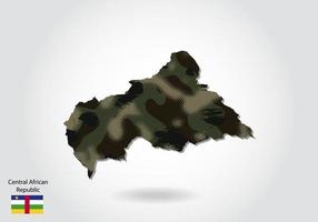 carte de la république centrafricaine avec motif camouflage, forêt - texture verte sur la carte. concept militaire pour l'armée, le soldat et la guerre. armoiries, drapeau. vecteur