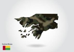 carte de la guinée bissau avec motif camouflage, forêt - texture verte sur la carte. concept militaire pour l'armée, le soldat et la guerre. armoiries, drapeau. vecteur