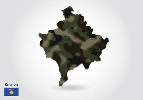carte du kosovo avec motif camouflage, forêt - texture verte en ma vecteur
