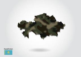 carte du kazakhstan avec motif camouflage, forêt - texture verte i vecteur