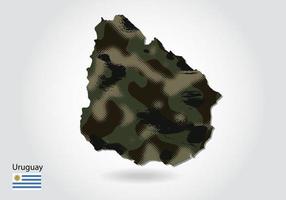 carte de l'uruguay avec motif camouflage, forêt - texture verte sur la carte. concept militaire pour l'armée, le soldat et la guerre. armoiries, drapeau. vecteur