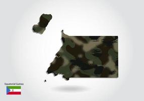 carte de la guinée équatoriale avec motif camouflage, forêt - texture verte sur la carte. concept militaire pour l'armée, le soldat et la guerre. armoiries, drapeau.