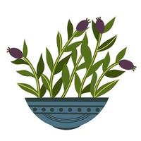 icône vectorielle de fleur d'intérieur dans un pot. jolie plante verte dans un pot violet. l'objet isolé sur fond blanc. style de dessin animé plat vecteur