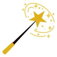 illustration vectorielle d'une baguette magique avec un sentier magique. accessoire magique avec une étoile. icône isolé sur fond blanc. illustration de dessin animé plat