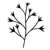 illustration vectorielle d'une silhouette noire d'une branche avec des feuilles. icône isolé sur fond blanc. croquis dessiné à la main, élément botanique. vecteur