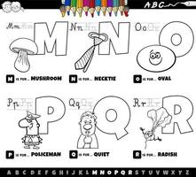 jeu de dessin animé de lettres alphabet éducatif de m à r page de livre de coloriage vecteur