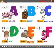 lettres de l'alphabet de dessin animé éducatif pour les enfants de a à f vecteur