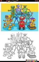 page de livre de coloriage de groupe de personnages de robot de dessin animé vecteur