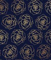 modèle sans couture de roses. roses de contour d'or sur un fond bleu foncé. illustration vectorielle dessinée à la main pour le design, le textile, le tissu, la décoration, le papier d'emballage, les couvertures, l'arrière-plan web, etc. vecteur