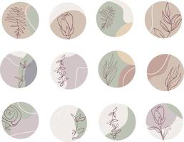 ensemble de couvertures vectorielles de sujets avec des arrière-plans abstraits. différentes formes, lignes et griffonnages. conçoit des icônes rondes pour les histoires de médias sociaux vecteur