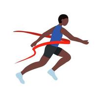 un athlète afro-américain noir. un coureur rapide franchit la ligne d'arrivée. vainqueur d'un concours de course à pied vecteur