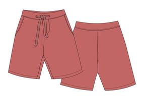 esquisse technique conception de pantalons de shorts de sport. couleur corail. modèle de vêtements de garçon. style décontracté. vecteur