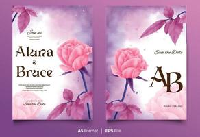 modèle d'invitation de mariage aquarelle avec ornement de fleur rose vecteur