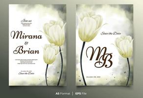 modèle d'invitation de mariage aquarelle avec ornement de fleur blanche