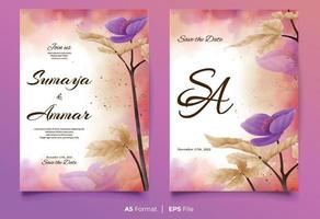 modèle d'invitation de mariage aquarelle avec ornement fleur violet et marron