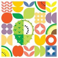affiche géométrique d'illustration de coupe de fruits frais d'été avec des formes simples colorées. conception de modèle de vecteur abstrait plat de style scandinave. illustration minimaliste d'un corossol sur fond blanc.