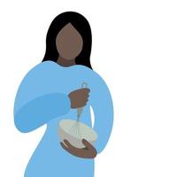 fille noire avec bol et fouet, vecteur plat isolé sur fond blanc, illustration sans visage, cuisine
