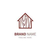 icône de conception de logo vectoriel maison en bois minimaliste