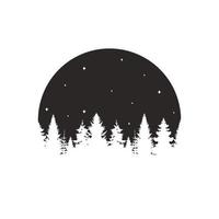 forêt de pins avec fond de ciel étoilé. nature en vecteur de cercle