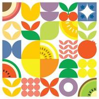 affiche géométrique d'illustration de coupe de fruits frais d'été avec des formes simples colorées. conception de modèle de vecteur abstrait plat de style scandinave. illustration minimaliste d'un fruit de la passion sur fond blanc.