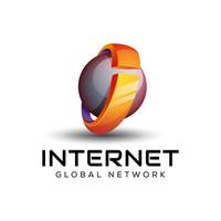 Logo de la lettre initiale i 3d, modèle de logo internet globe tech vecteur