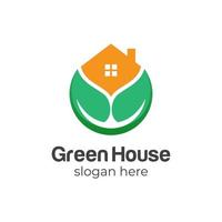 logo de maison verte moderne, modèle vectoriel de logo de feuille de maison