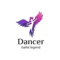 danseur avec concept de logo phoenix, création de logo de danseur de légende de ballet vecteur
