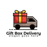 livraison de camion de boîte cadeau ou modèle de vecteur de conception de logo logistique