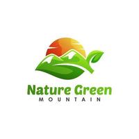 feuille verte nature couleur moderne avec modèle de vecteur de conception de logo de montagne
