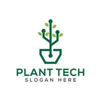 logo de la technologie de croissance des plantes modernes, eco tech simple, modèle vectoriel de conception de logo d'arbre numérique