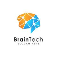 logo de technologie cérébrale, modèle vectoriel de conception de logo de technologie intelligente