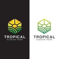 logo de l'agriculture, logo de l'agriculteur, logo de la plante tropicale avec style d'art en ligne vecteur