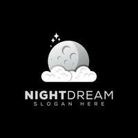 rêve de nuit génial avec modèle vectoriel de conception de logo de lune