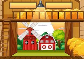scène de ferme avec grange et moulin à vent vecteur