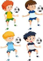 garçons jouant au football dessin animé vecteur