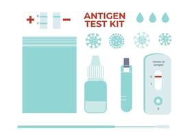 grand ensemble avec atk - kit de test d'antigène covid-19. éléments de test rapide de coronavirus. illustration vectorielle plane vecteur