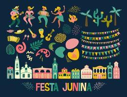 vacances latino-américaines, la fête de juin du brésil. festa junina. ensemble de vecteurs. vecteur