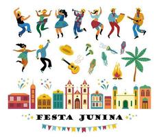 vacances latino-américaines, la fête de juin du brésil. festa junina. ensemble de vecteurs. vecteur