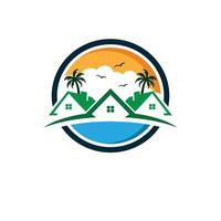 logo de maison de plage vecteur