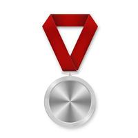 médaille d'argent du sport pour les gagnants avec ruban rouge vecteur