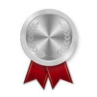 médaille d'argent du sport pour les gagnants avec ruban rouge vecteur
