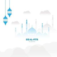 salutation du festival eid islamique avec lampe et nuage de mosquée vecteur