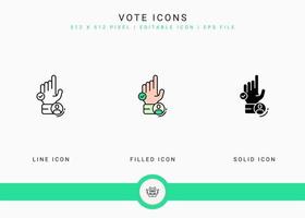 les icônes de vote définissent une illustration vectorielle avec un style de ligne d'icône solide. concept d'élection publique du gouvernement. icône de trait modifiable sur fond isolé pour la conception Web, l'interface utilisateur et l'application mobile vecteur