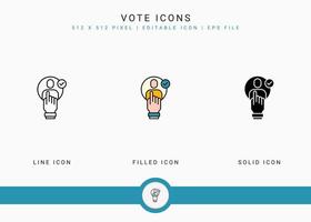 les icônes de vote définissent une illustration vectorielle avec un style de ligne d'icône solide. concept d'élection publique du gouvernement. icône de trait modifiable sur fond isolé pour la conception Web, l'interface utilisateur et l'application mobile vecteur