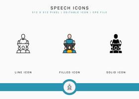 les icônes de parole définissent une illustration vectorielle avec un style de ligne d'icône solide. concept d'élection publique du gouvernement. icône de trait modifiable sur fond isolé pour la conception Web, l'interface utilisateur et l'application mobile vecteur