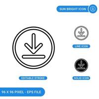 icônes de téléchargement définissent une illustration vectorielle avec un style de ligne d'icône solide. concept de bouton d'application. icône de trait modifiable sur fond isolé pour la conception Web, l'infographie et l'application mobile ui. vecteur